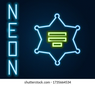 Glowing neon line Hexagram sheriff icon isolated on black background. Police badge icon. Colorful outline concept. Vector Illustration