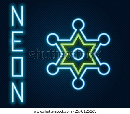 Glowing neon line Hexagram sheriff icon isolated on black background. Police badge icon. Colorful outline concept. Vector