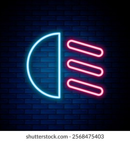 Glowing neon line High beam icon isolated on brick wall background. Car headlight. Colorful outline concept. Vector