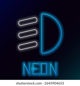 Glowing neon line High beam icon isolated on black background. Car headlight. Colorful outline concept. Vector