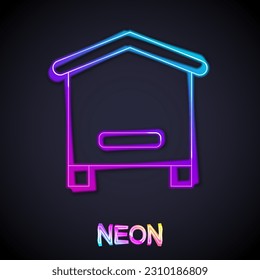 Glowing neon line Hive for bees icon isolated on black background. Beehive symbol. Apiary and beekeeping. Sweet natural food.  Vector