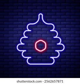 Glowing neon line Hive for bees icon isolated on brick wall background. Beehive symbol. Apiary and beekeeping. Sweet natural food. Colorful outline concept. Vector