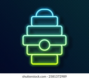 Glowing neon line Hive for bees icon isolated on black background. Beehive symbol. Apiary and beekeeping. Sweet natural food.  Vector