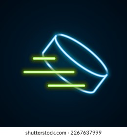 Glowing neon line Hockey puck icon isolated on black background. Colorful outline concept. Vector
