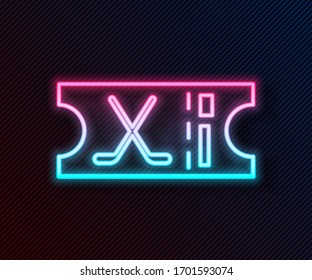 Glowing neon line Hockey sports ticket icon isolated on black background.  Vector Illustration