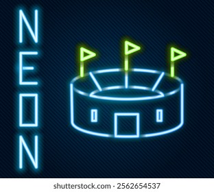 Glowing neon line Hockey stadium icon isolated on black background. Hockey arena. Colorful outline concept. Vector Illustration