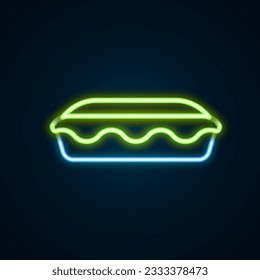 Glowing neon line Homemade pie icon isolated on black background. Colorful outline concept. Vector