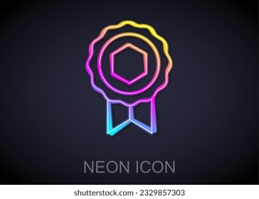Glowing neon line Honey award icon isolated on black background. Honey medal.  Vector