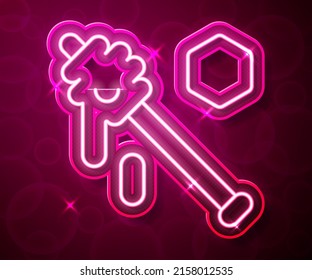 Glowing neon line Honey dipper stick icon isolated on red background. Honey ladle.  Vector
