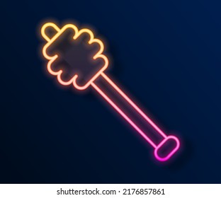 Glowing neon line Honey dipper stick icon isolated on black background. Honey ladle.  Vector