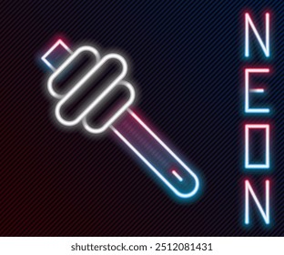 Glowing neon line Honey dipper stick icon isolated on black background. Honey ladle. Colorful outline concept. Vector