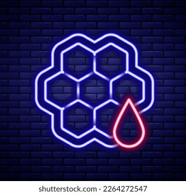 Glowing neon line Honeycomb icon isolated on brick wall background. Honey cells symbol. Sweet natural food. Colorful outline concept. Vector