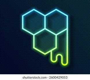 Glowing neon line Honeycomb icon isolated on black background. Honey cells symbol. Sweet natural food.  Vector