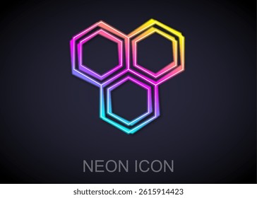 Glowing neon line Honeycomb icon isolated on black background. Honey cells symbol. Sweet natural food.  Vector