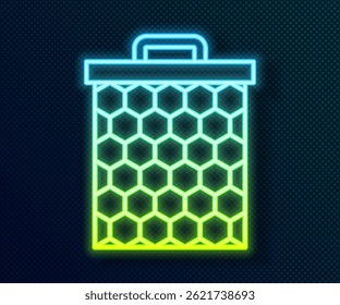 Glowing neon line Honeycomb icon isolated on black background. Honey cells symbol. Sweet natural food.  Vector
