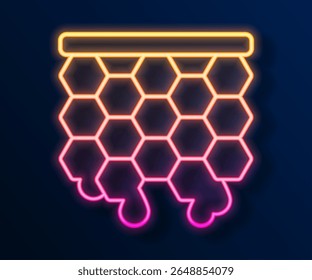 Glowing neon line Honeycomb icon isolated on black background. Honey cells symbol. Sweet natural food.  Vector