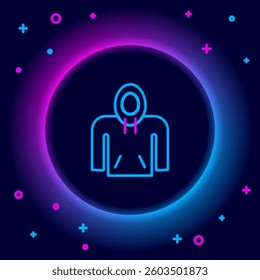 Glowing neon line Hoodie icon isolated on black background. Hooded sweatshirt. Colorful outline concept. Vector
