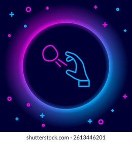 Glowing neon line Hooligan shooting small stones icon isolated on black background. Demonstrator. Colorful outline concept. Vector