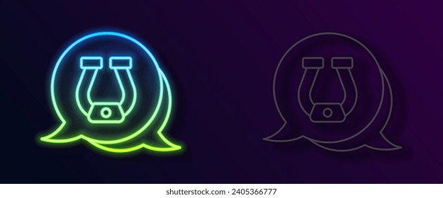 Glowing neon line Horseshoe icon isolated on black background.  Vector