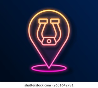 Glowing neon line Horseshoe icon isolated on black background.  Vector