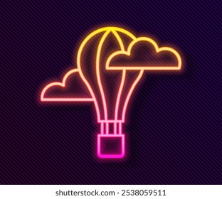 Glowing neon line Hot air balloon icon isolated on black background. Air transport for travel.  Vector