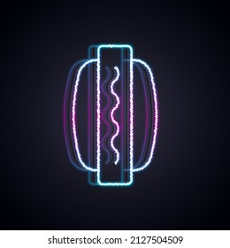 Glowing neon line Hotdog sandwich icon isolated on black background. Sausage icon. Fast food sign.  Vector