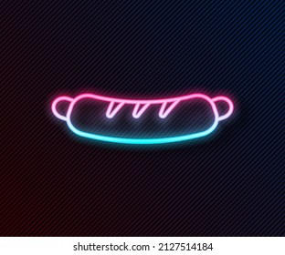 Glowing neon line Hotdog sandwich icon isolated on black background. Sausage icon. Fast food sign.  Vector Illustration