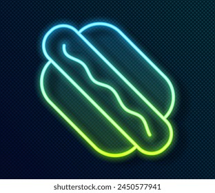 Glowing neon line Hotdog sandwich icon isolated on black background. Sausage icon. Fast food sign.  Vector