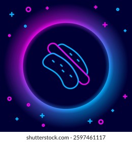 Glowing neon line Hotdog sandwich icon isolated on black background. Sausage icon. Fast food sign. Colorful outline concept. Vector