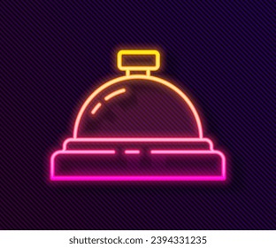 Glowing neon line Hotel service bell icon isolated on black background. Reception bell.  Vector Illustration