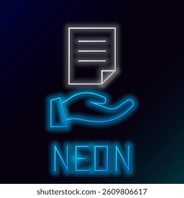 Glowing neon line House contract icon isolated on black background. Contract creation service, document formation, application form composition. Colorful outline concept. Vector