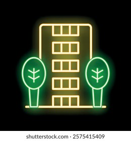 Glowing neon line house icon isolated on black background. Building symbol modern, simple, vector, icon for website design, mobile app, ui. Vector illustration