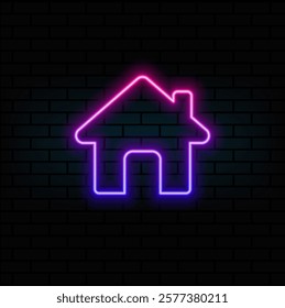 Glowing neon line House icon isolated on black background. Symbol of home.