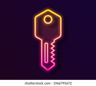 Glowing neon line House key icon isolated on black background.  Vector Illustration
