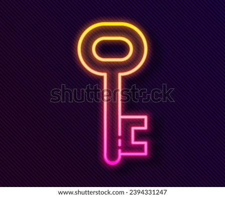 Glowing neon line House key icon isolated on black background.  Vector Illustration