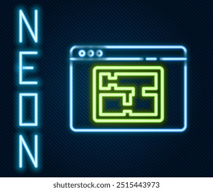 Glowing neon line House plan icon isolated on black background. Colorful outline concept. Vector Illustration