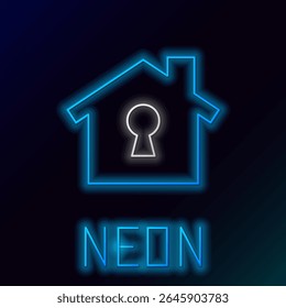 Glowing neon line House under protection icon isolated on black background. Home and shield. Protection, safety, security, protect, defense concept. Colorful outline concept. Vector