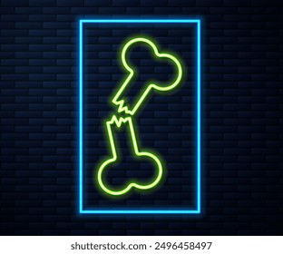 Glowing neon line Human broken bone icon isolated on brick wall background.  Vector