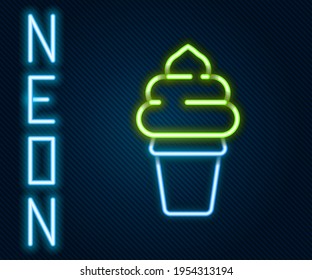 Glowing neon line Ice cream in waffle cone icon isolated on black background. Sweet symbol. Colorful outline concept. Vector Illustration