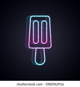 Glowing neon line Ice cream on stick icon isolated on black background. Sweet symbol.  Vector