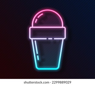 Glowing neon line Ice cream in waffle cone icon isolated on black background. Sweet symbol.  Vector Illustration