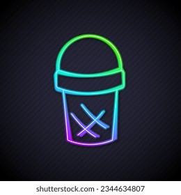 Glowing neon line Ice cream in waffle cone icon isolated on black background. Sweet symbol.  Vector