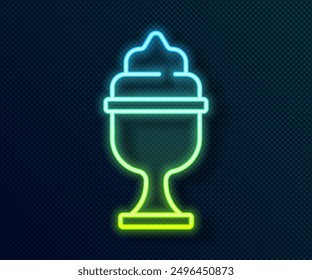 Glowing neon line Ice cream in the bowl icon isolated on black background. Sweet symbol.  Vector