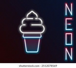 Glowing neon line Ice cream in waffle cone icon isolated on black background. Sweet symbol. Colorful outline concept. Vector Illustration