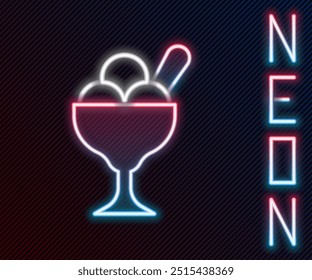 Glowing neon line Ice cream in the bowl icon isolated on black background. Sweet symbol. Colorful outline concept. Vector