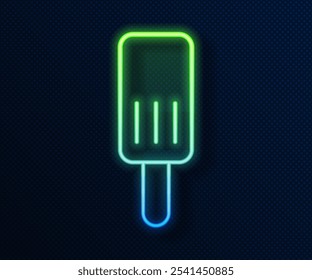 Glowing neon line Ice cream icon isolated on blue background. Sweet symbol.  Vector