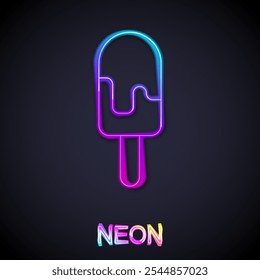 Glowing neon line Ice cream icon isolated on black background. Sweet symbol.  Vector