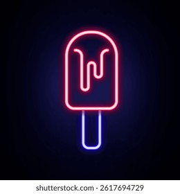 Glowing neon line Ice cream icon isolated on brick wall background. Sweet symbol. Colorful outline concept. Vector
