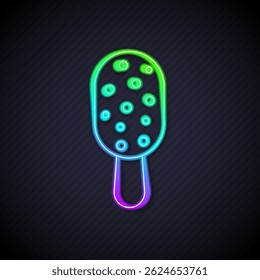 Linha de neon brilhante Sorvete em ícone de pau isolado no fundo preto. Doce símbolo.  Vetor