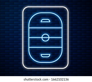 Glowing Neon Line Ice Hockey Rink Icon Isolated On Brick Wall Background. Hockey Arena.  Vector Illustration